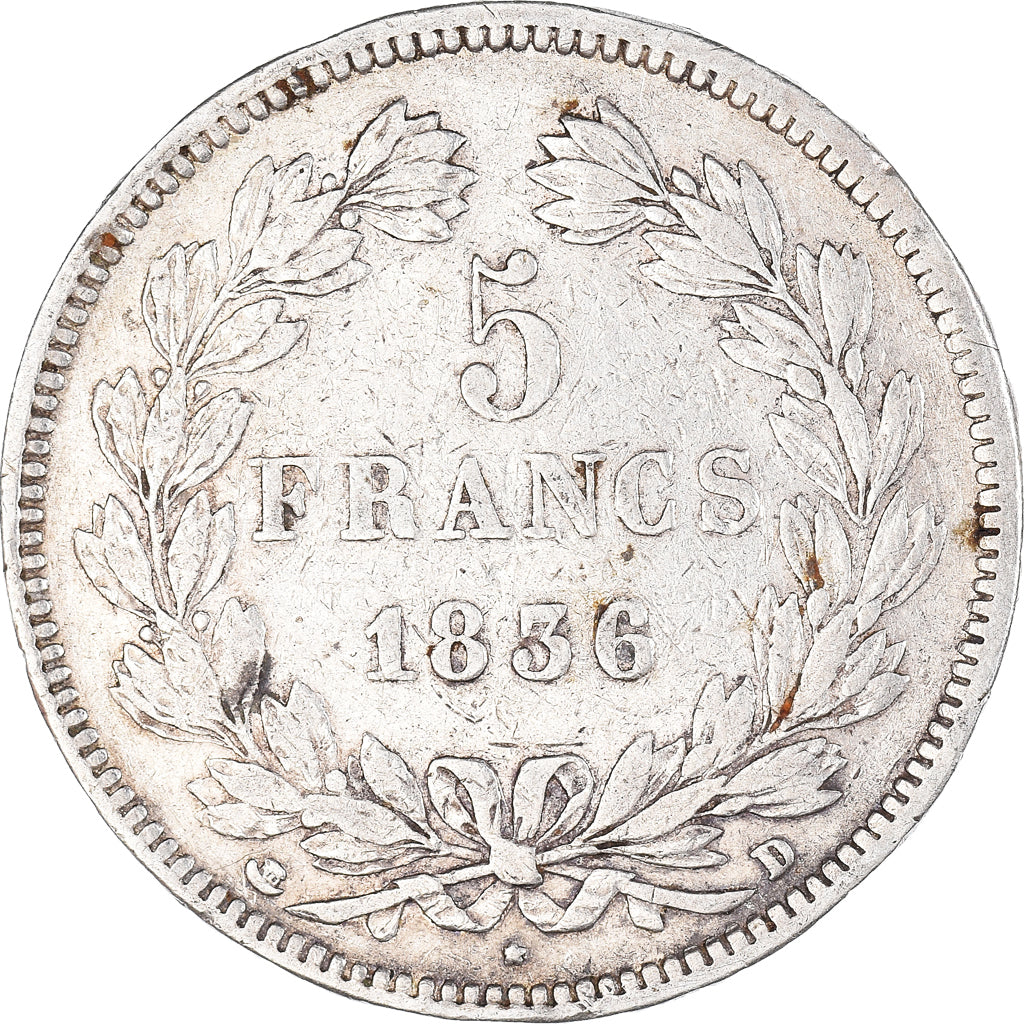 Moneta, Francja, Louis-Philippe, 5 Francs, 1836, Lyon, VF(20-25), Srebro