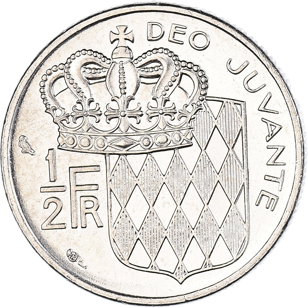Coin, Monaco, Rainier III, 1/2 Franc, 1974, MS(63), Nickel, KM:145, Gadoury:MC