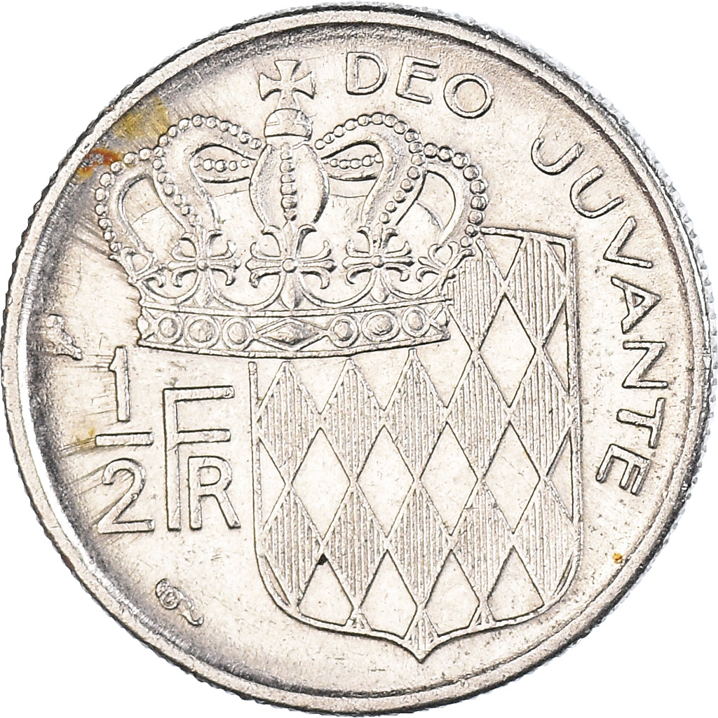Coin, Monaco, Rainier III, 1/2 Franc, 1965, AU(50-53), Nickel, KM:145