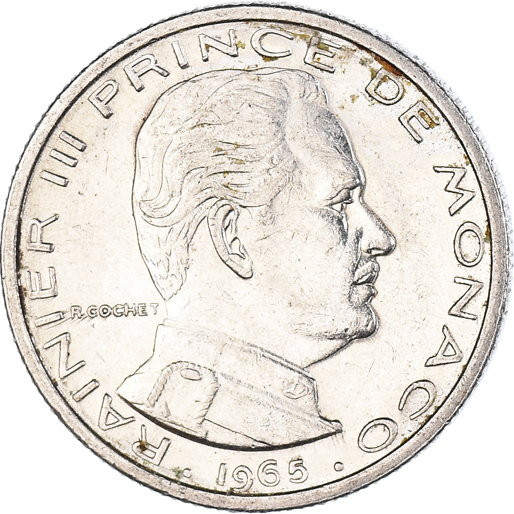 Coin, Monaco, Rainier III, 1/2 Franc, 1965, VF(30-35), Nickel, KM:145
