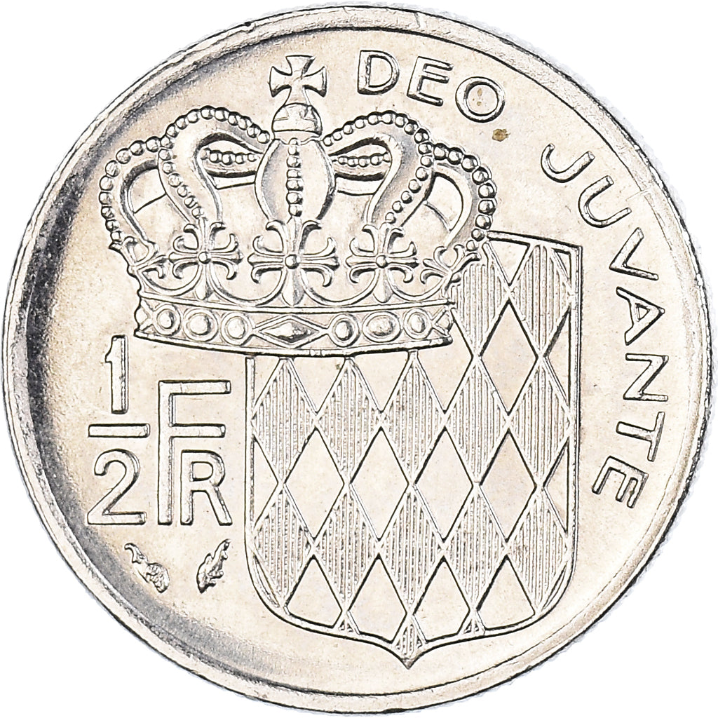 Coin, Monaco, Rainier III, 1/2 Franc, 1975, MS(60-62), Nickel, KM:145