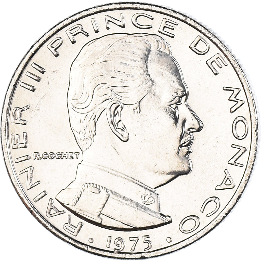 Coin, Monaco, Rainier III, 1/2 Franc, 1975, MS(60-62), Nickel, KM:145