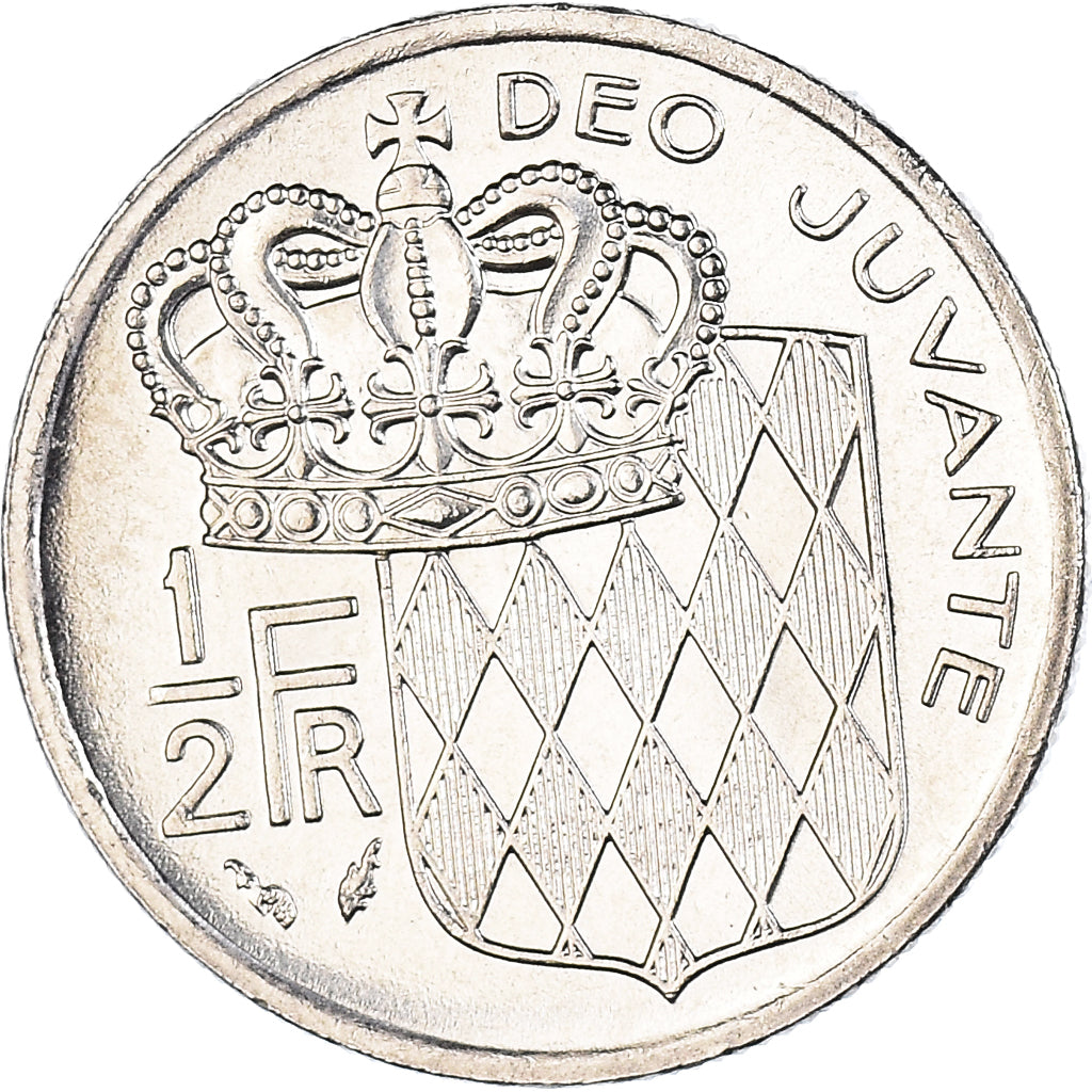 Coin, Monaco, Rainier III, 1/2 Franc, 1975, MS(60-62), Nickel, KM:145