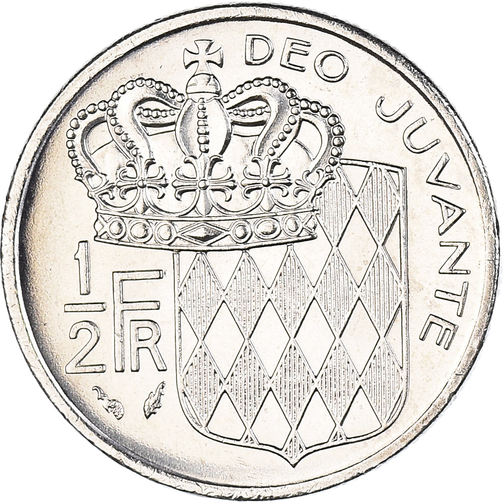 Coin, Monaco, Rainier III, 1/2 Franc, 1975, AU(50-53), Nickel, KM:145