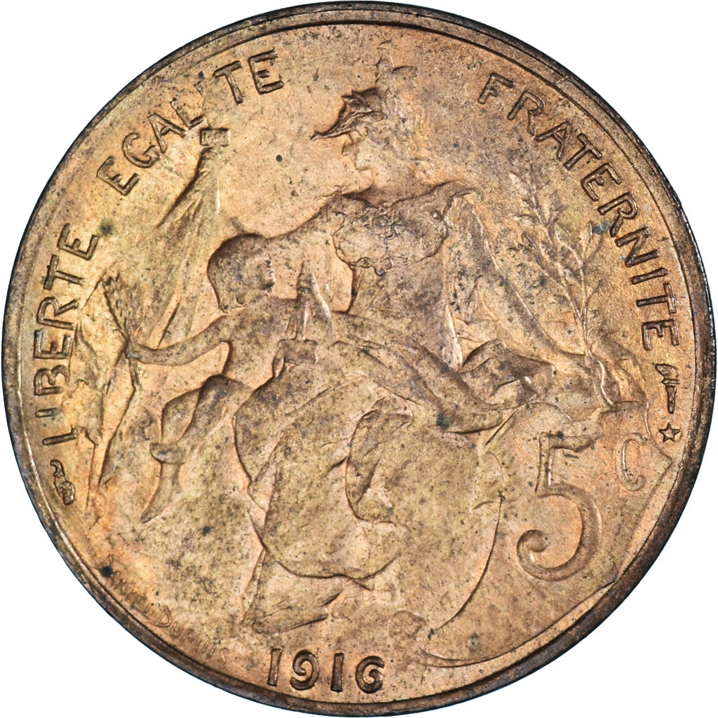 Münze, Frankreich, Dupuis, 5 Centimes, 1916, Paris, SS, Bronze, KM:842, Le