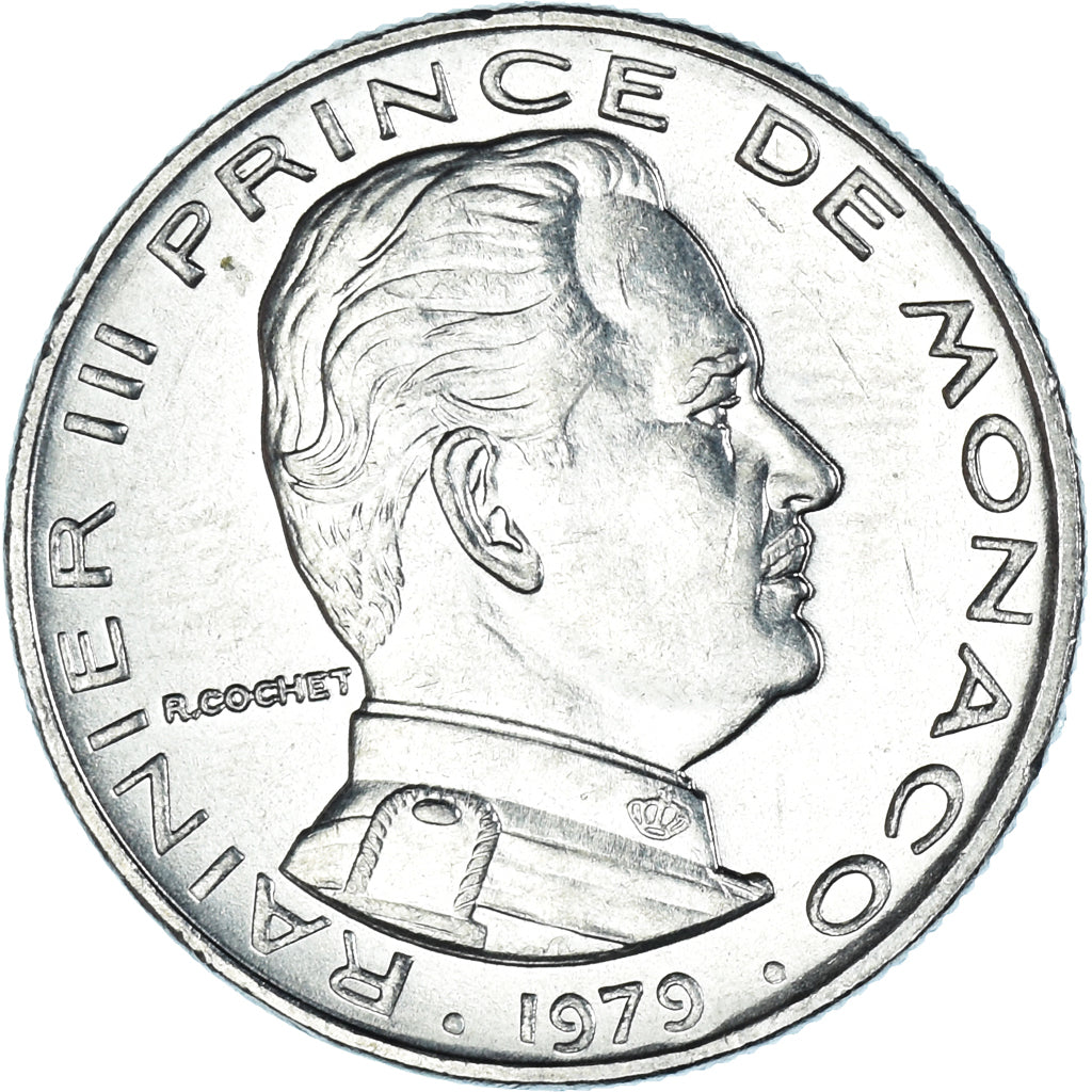 Coin, Monaco, Rainier III, 1/2 Franc, 1979, MS(60-62), Nickel, KM:145