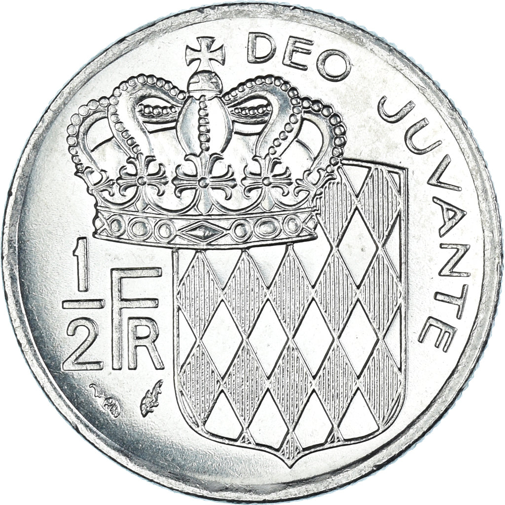 Coin, Monaco, Rainier III, 1/2 Franc, 1976, AU(55-58), Nickel, KM:145