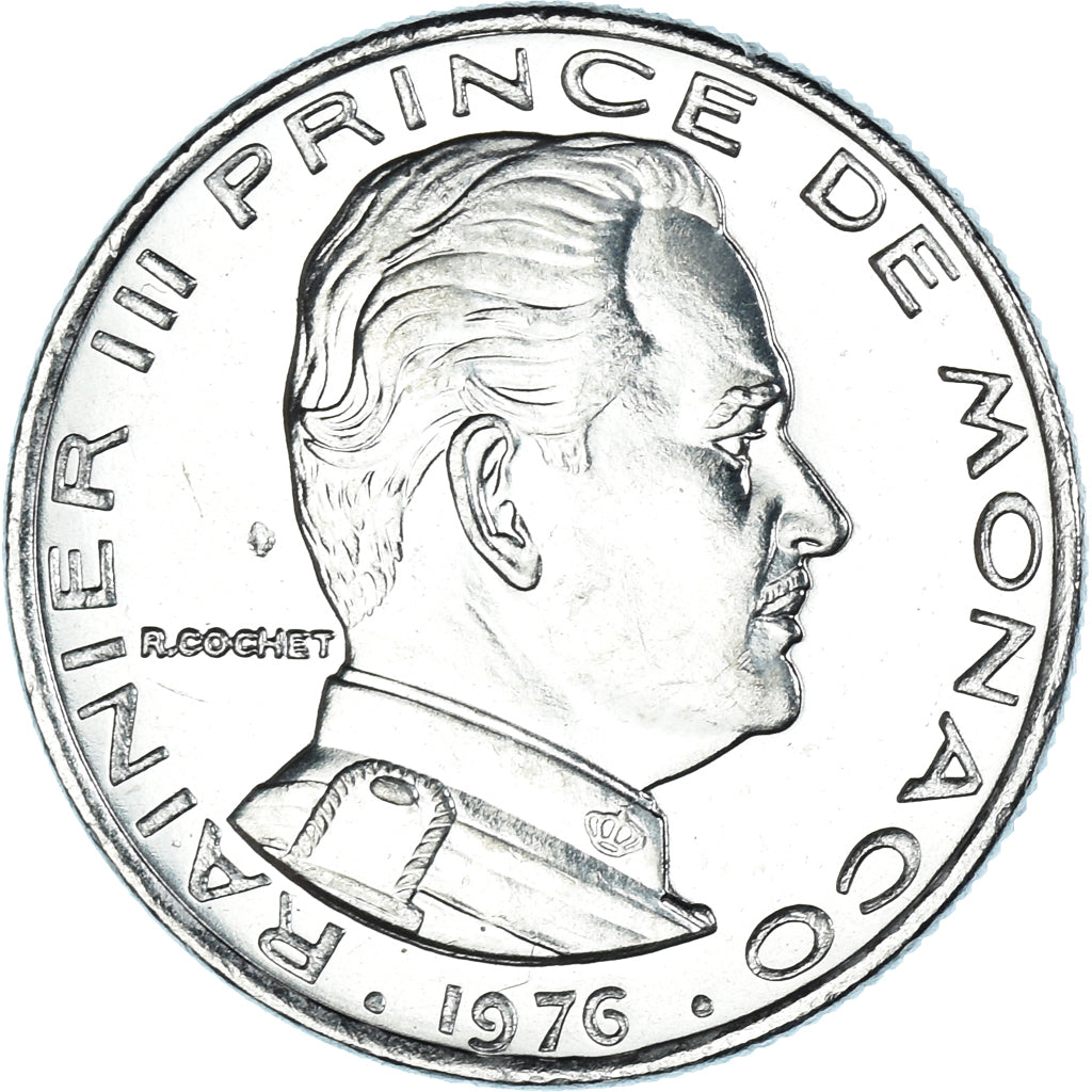 Coin, Monaco, Rainier III, 1/2 Franc, 1976, MS(60-62), Nickel, KM:145