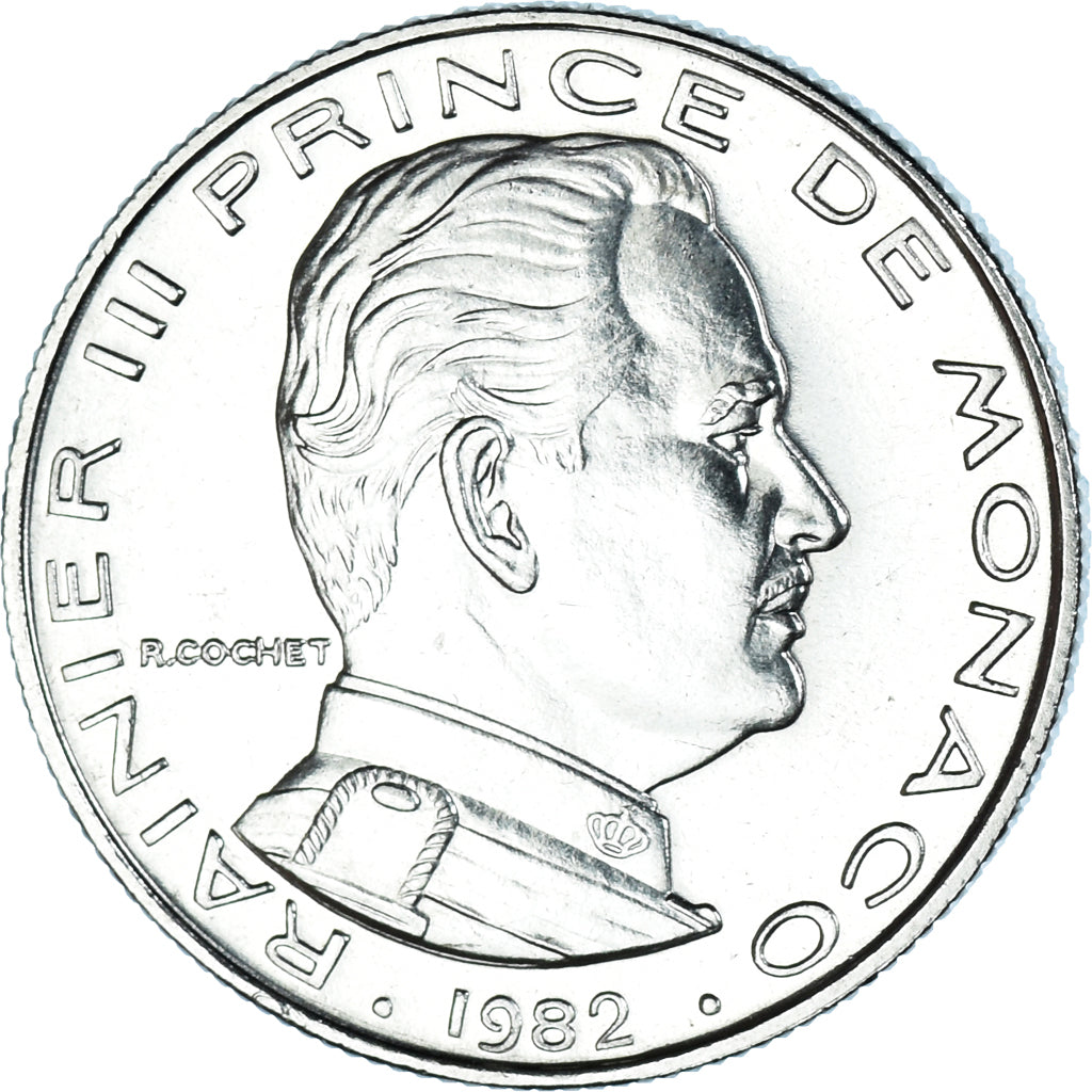 Coin, Monaco, Rainier III, 1/2 Franc, 1982, MS(64), Nickel, KM:145, Gadoury:MC