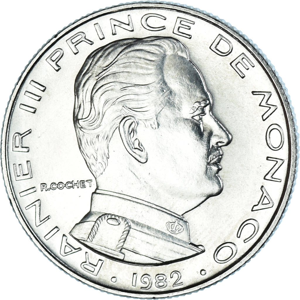 Coin, Monaco, Rainier III, 1/2 Franc, 1982, MS(64), Nickel, KM:145, Gadoury:MC