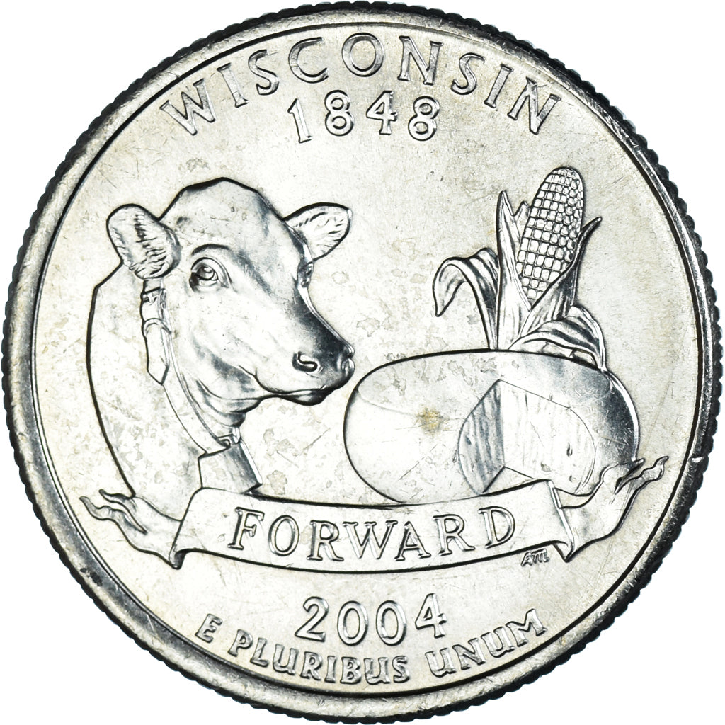Coin, United States, Quarter, 2004, U.S. Mint, Philadelphia, Wisconsin 1848
