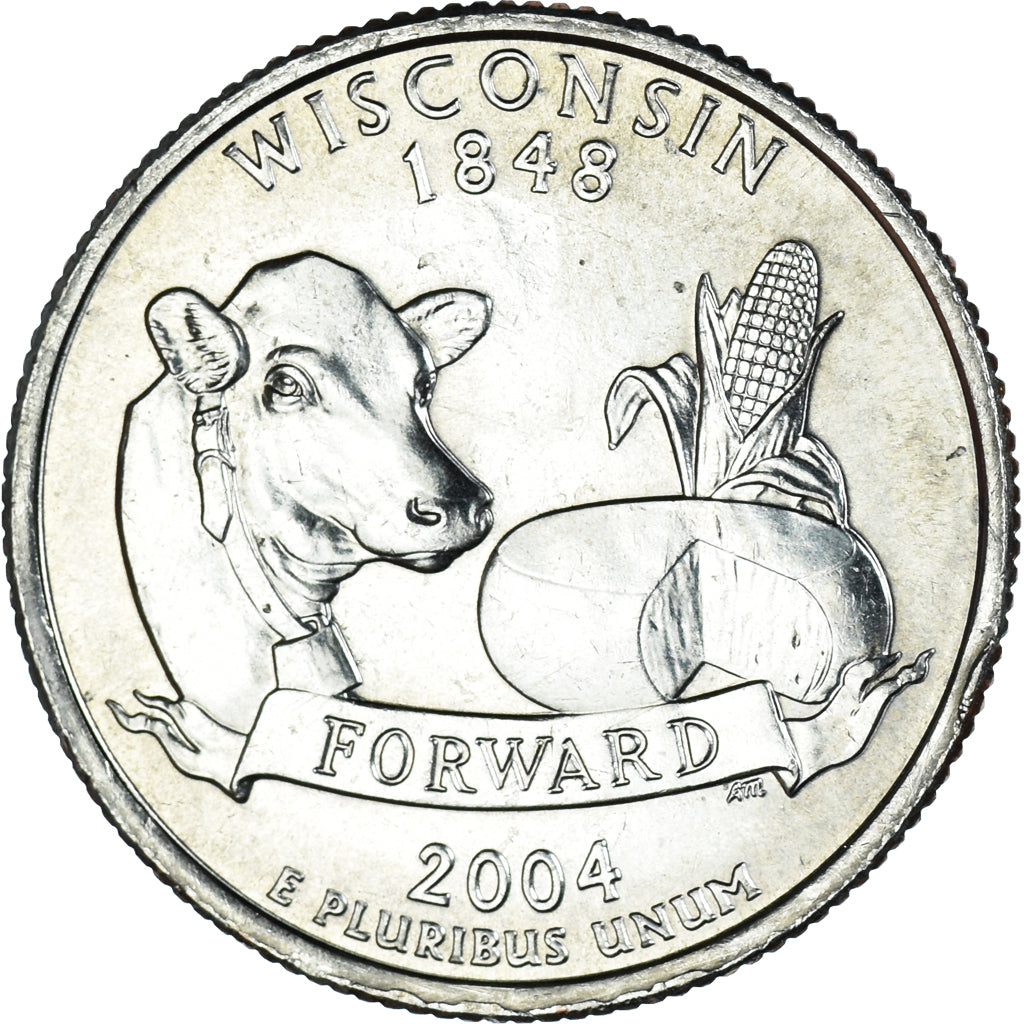 Monnaie, États-Unis, Quarter, 2004, U.S. Mint, Philadelphie, Wisconsin 1848