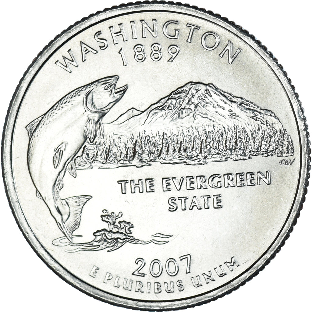 Coin, United States, Quarter, 2007, U.S. Mint, Denver, Washington 1889