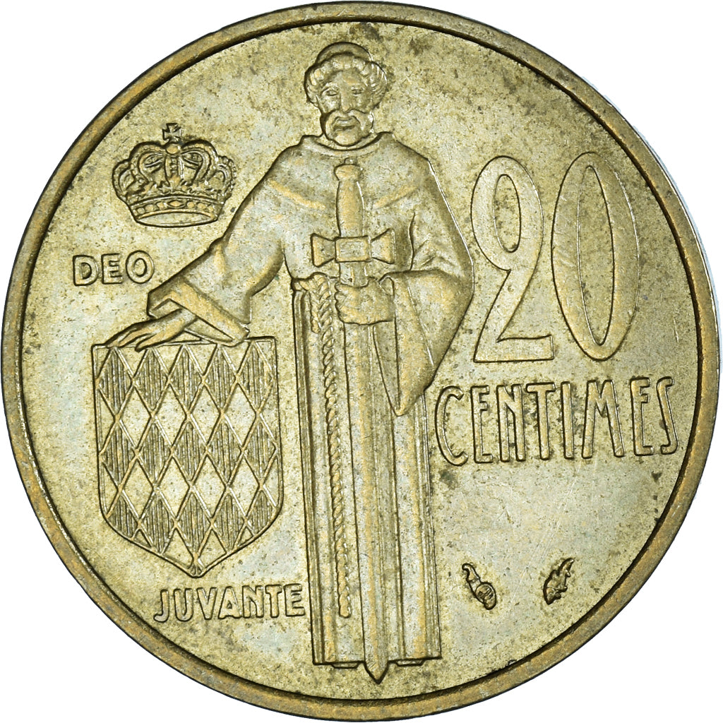 Moeda, Mónaco, Rainier III, 20 Centimes, 1977, EF(40-45), Alumínio-Bronze