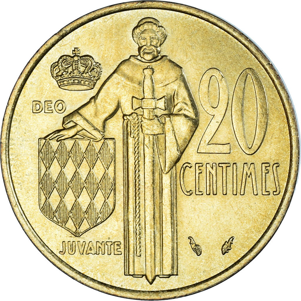 Coin, Monaco, Rainier III, 20 Centimes, 1976, AU(55-58), Aluminum-Bronze
