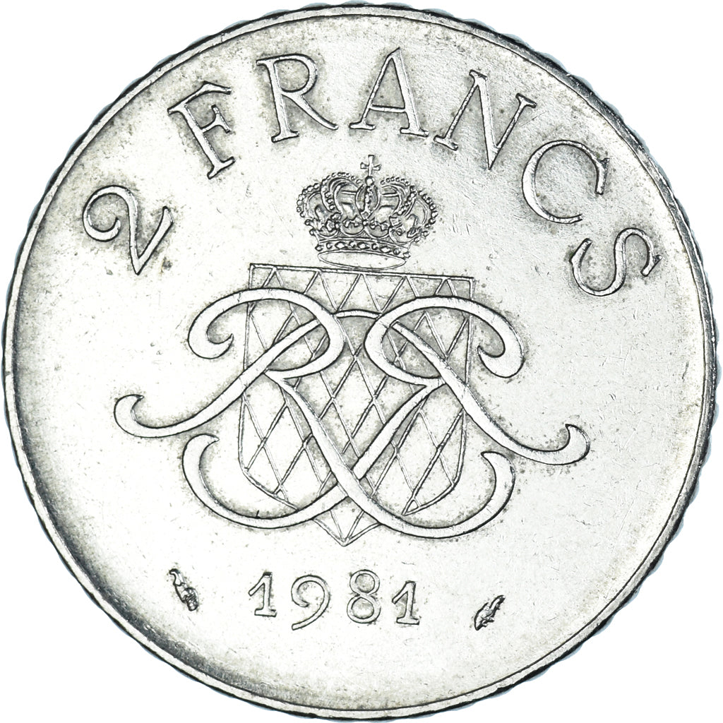 Coin, Monaco, Rainier III, 2 Francs, 1981, AU(50-53), Nickel, KM:157, Gadoury:MC