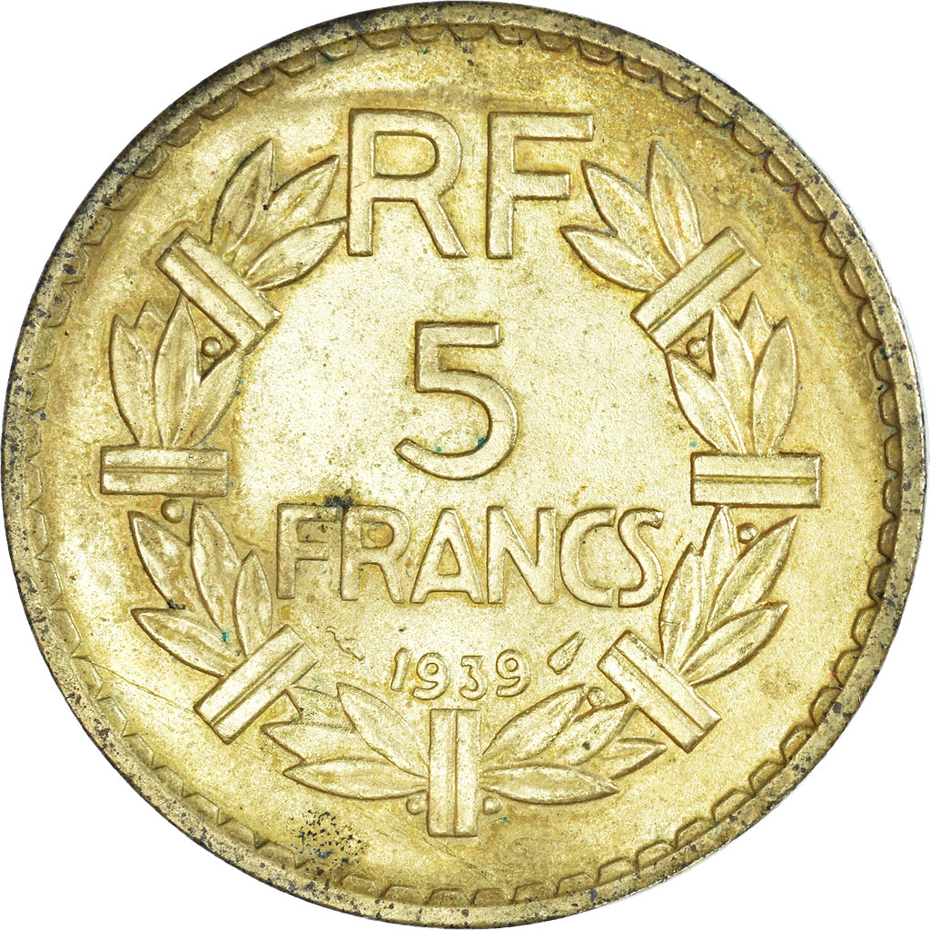 Moeda, França, Lavrillier, 5 Francs, 1939, Paris, VF(20-25), Alumínio-Bronze
