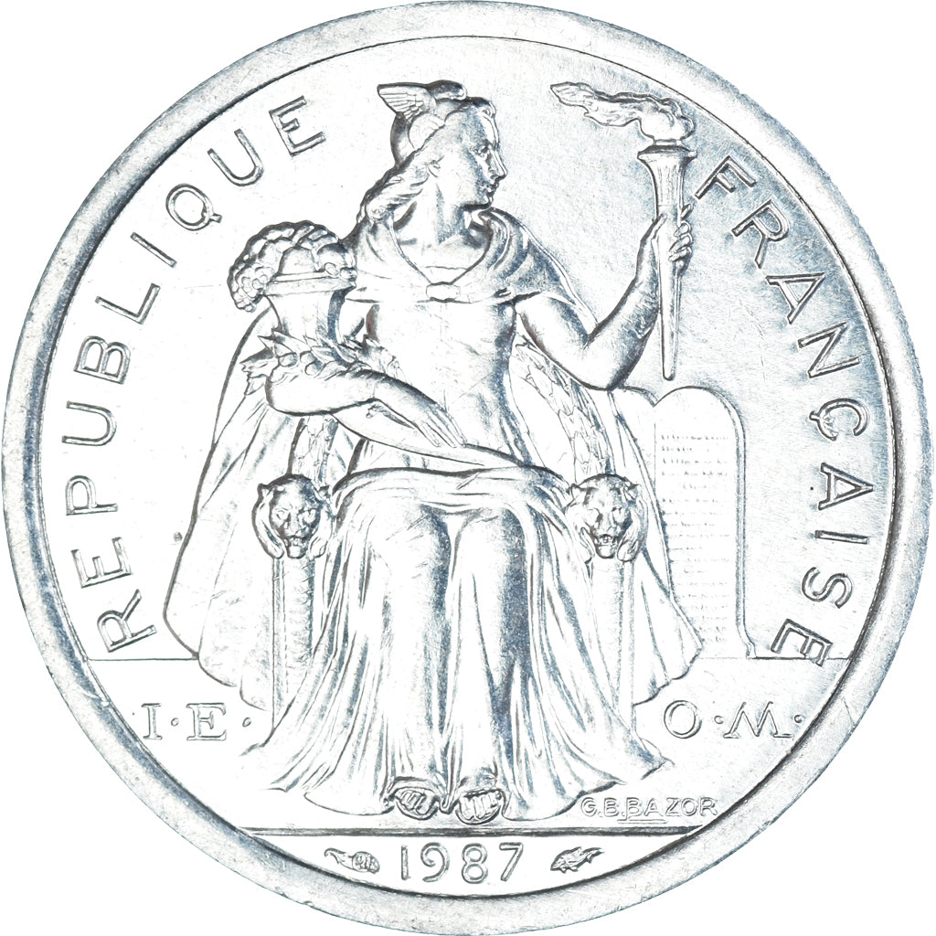 Coin, New Caledonia, 2 Francs, 1987, Paris, MS(64), Aluminum, KM:14