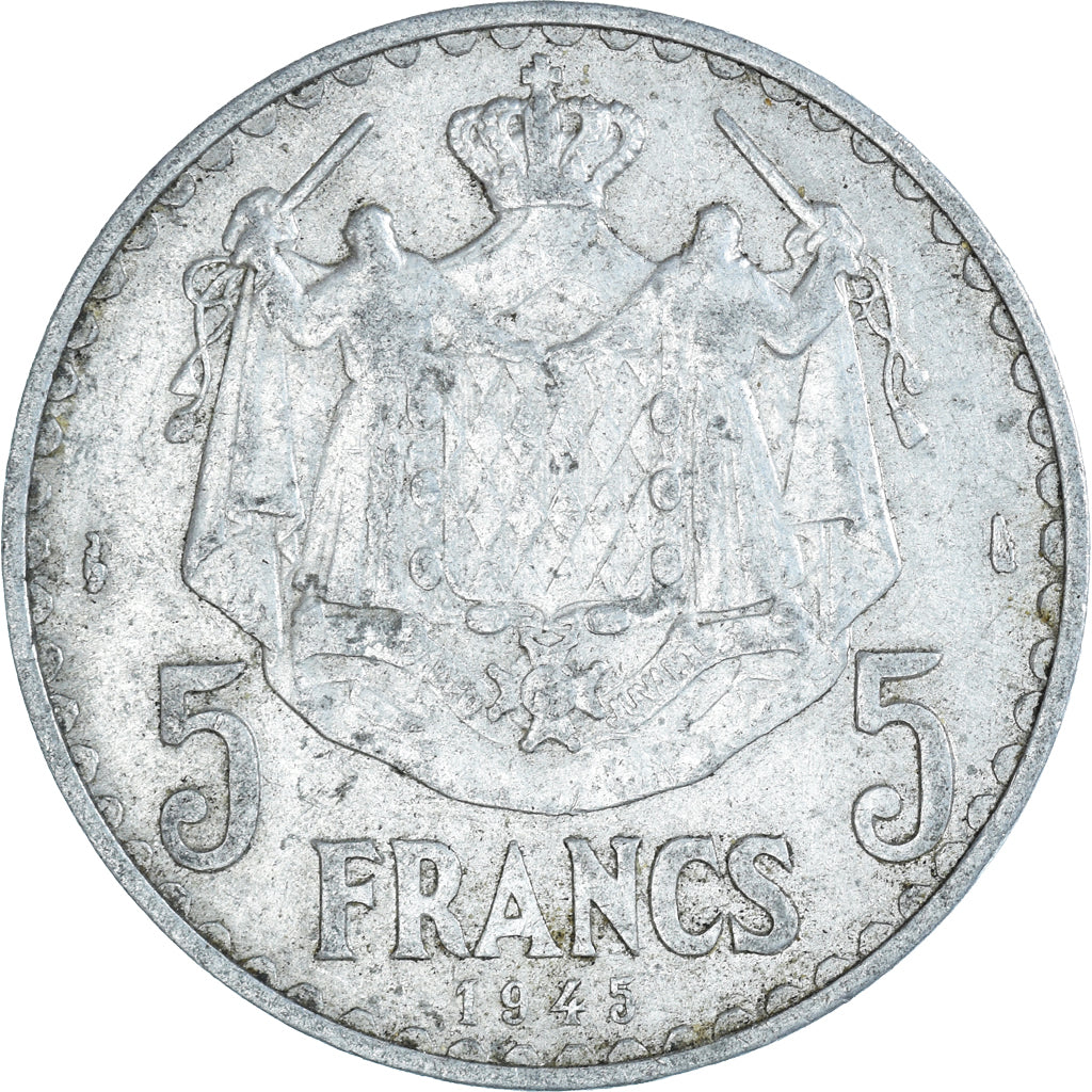 Coin, Monaco, Louis II, 5 Francs, 1945, VF(30-35), Aluminum, KM:122