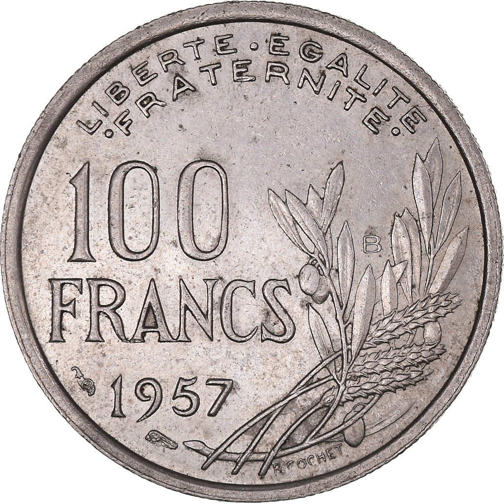 Moneda, Francia, Cochet, 100 Francs, 1957, Beaumont - Le Roger, MBC, Cobre -