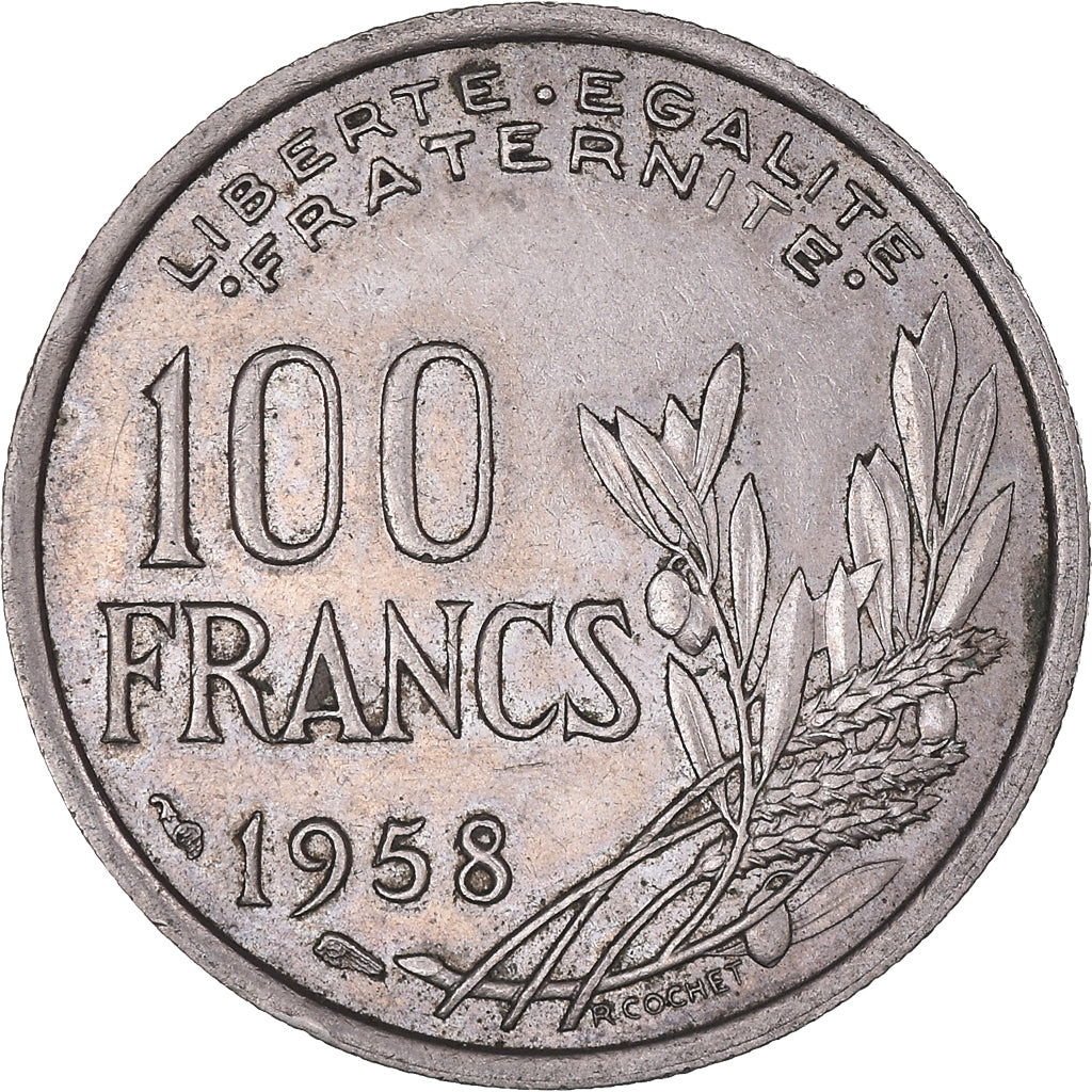 Munten, Frankrijk, Cochet, 100 Francs, 1958, ZF, Cupro-nikkel, KM:919.1