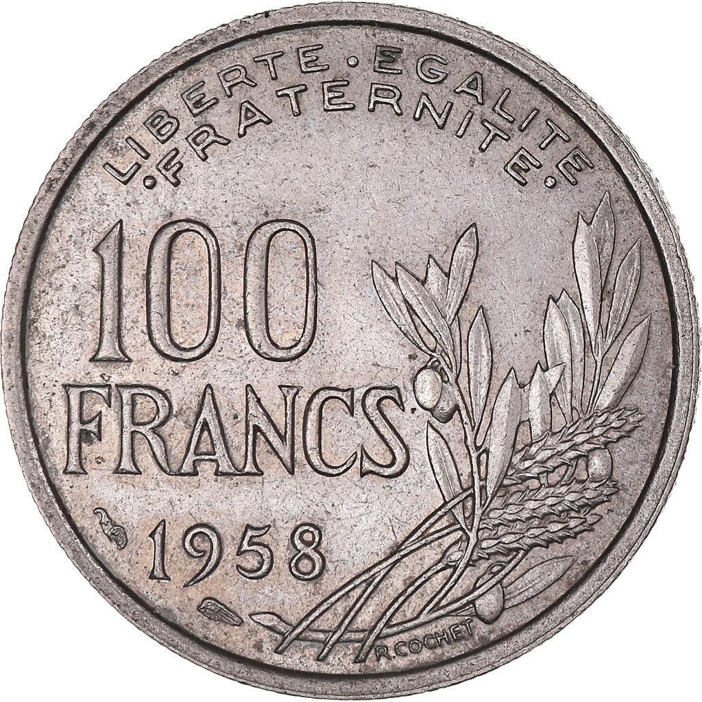 Munten, Frankrijk, Cochet, 100 Francs, 1958, ZF, Cupro-nikkel, KM:919.1