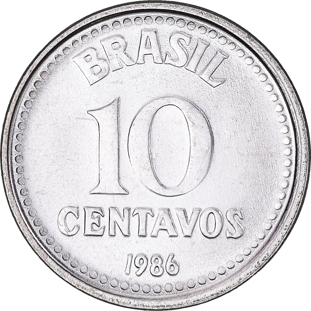 Moneda, Brasil, 10 Centavos, 1986, MBC, Acero inoxidable, KM:602