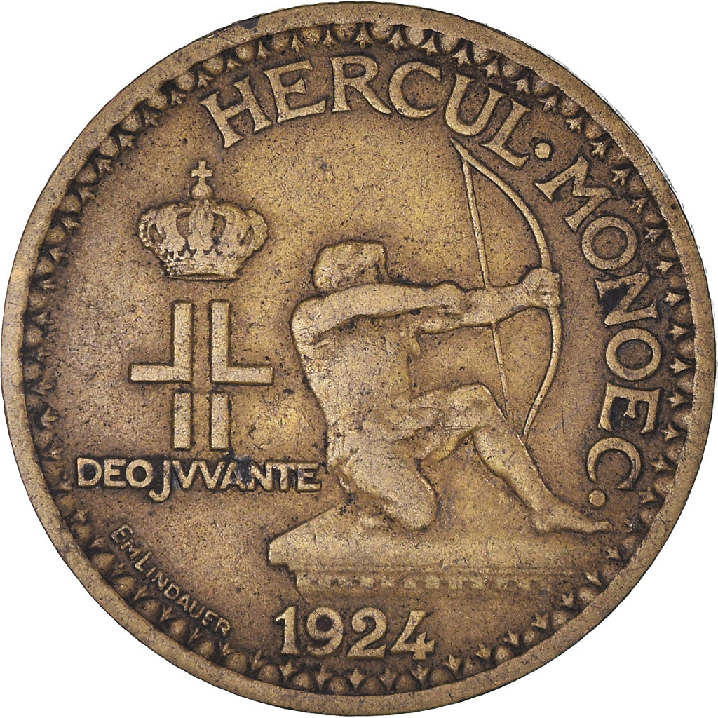 Coin, Monaco, Louis II, Franc, 1924, Poissy, EF(40-45), Aluminum-Bronze, KM:111