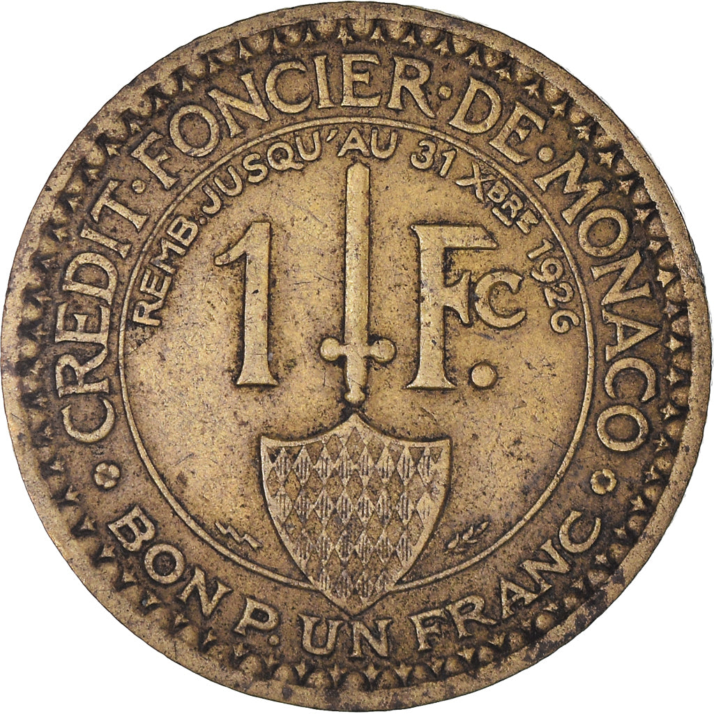 Coin, Monaco, Louis II, Franc, 1924, Poissy, EF(40-45), Aluminum-Bronze, KM:111