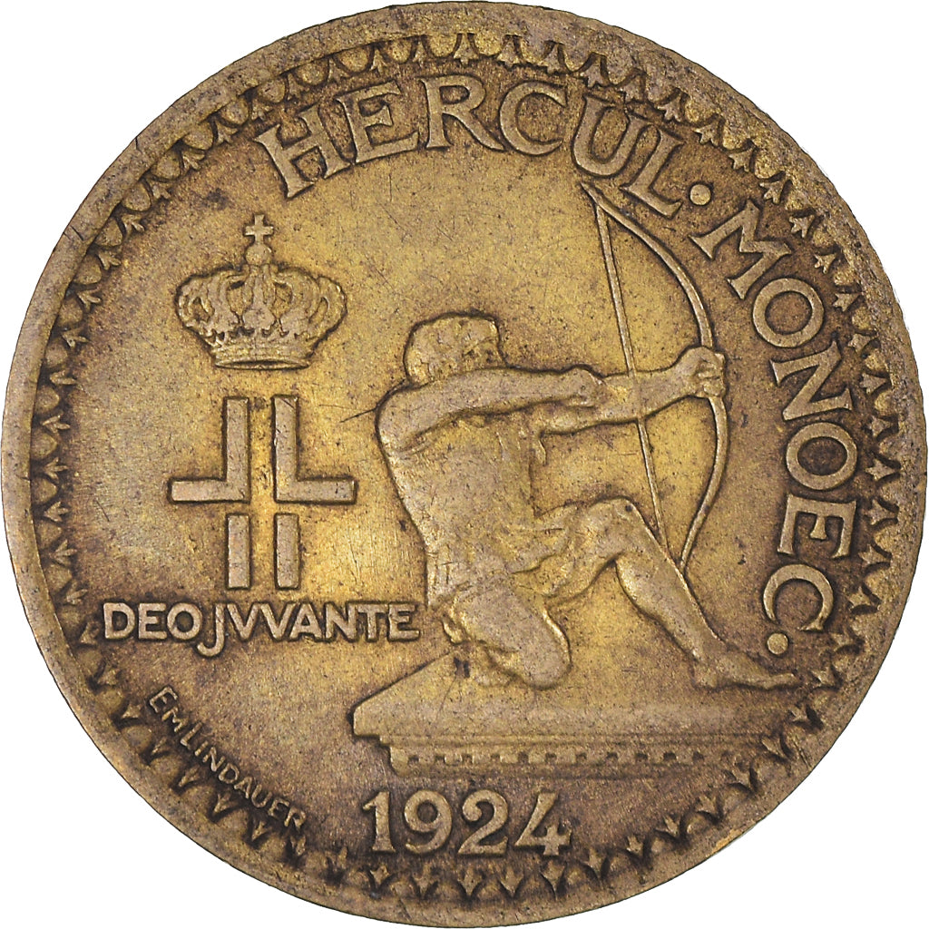 Coin, Monaco, Louis II, Franc, 1924, Poissy, EF(40-45), Aluminum-Bronze, KM:111