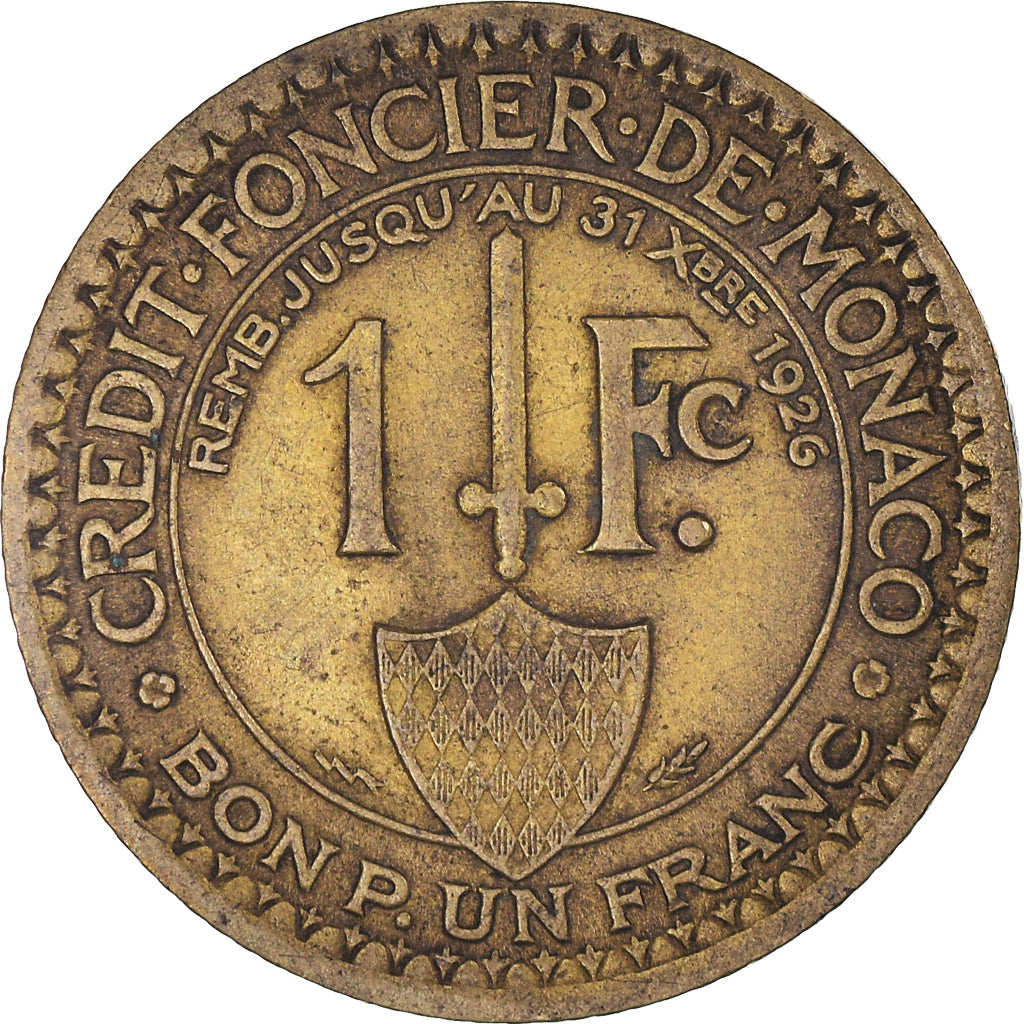 Coin, Monaco, Louis II, Franc, 1924, Poissy, EF(40-45), Aluminum-Bronze, KM:111