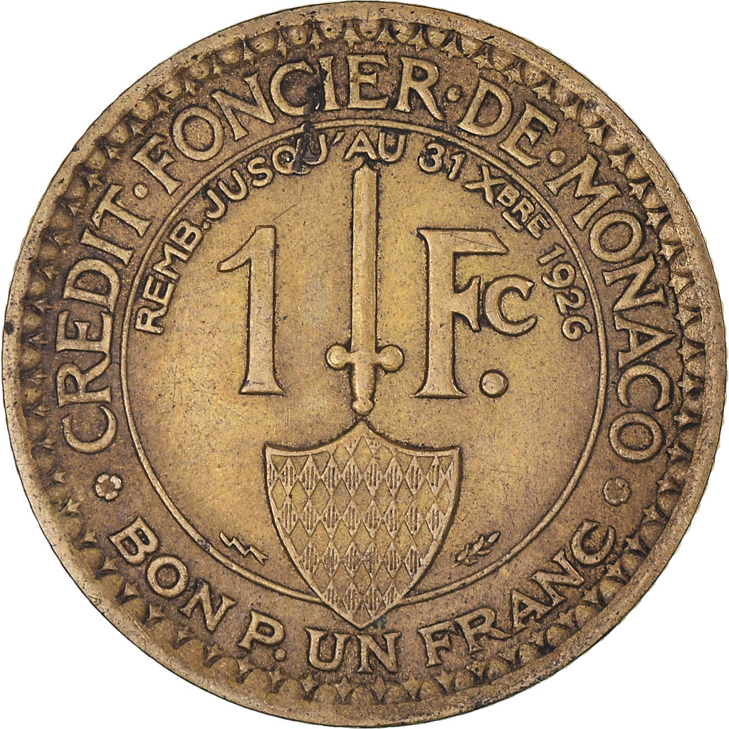 Coin, Monaco, Louis II, Franc, 1924, Poissy, EF(40-45), Aluminum-Bronze, KM:111