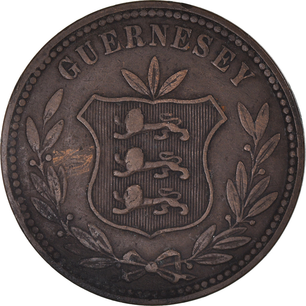 Moneta, Guernsey, 8 Doubles, 1868, Heaton, Birmingham, EF(40-45), Brązowy, KM:7