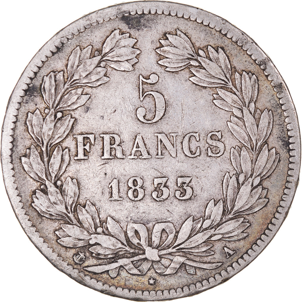 Moeda, França, Louis-Philippe, 5 Francs, 1833, Paris, VF(30-35), Prata