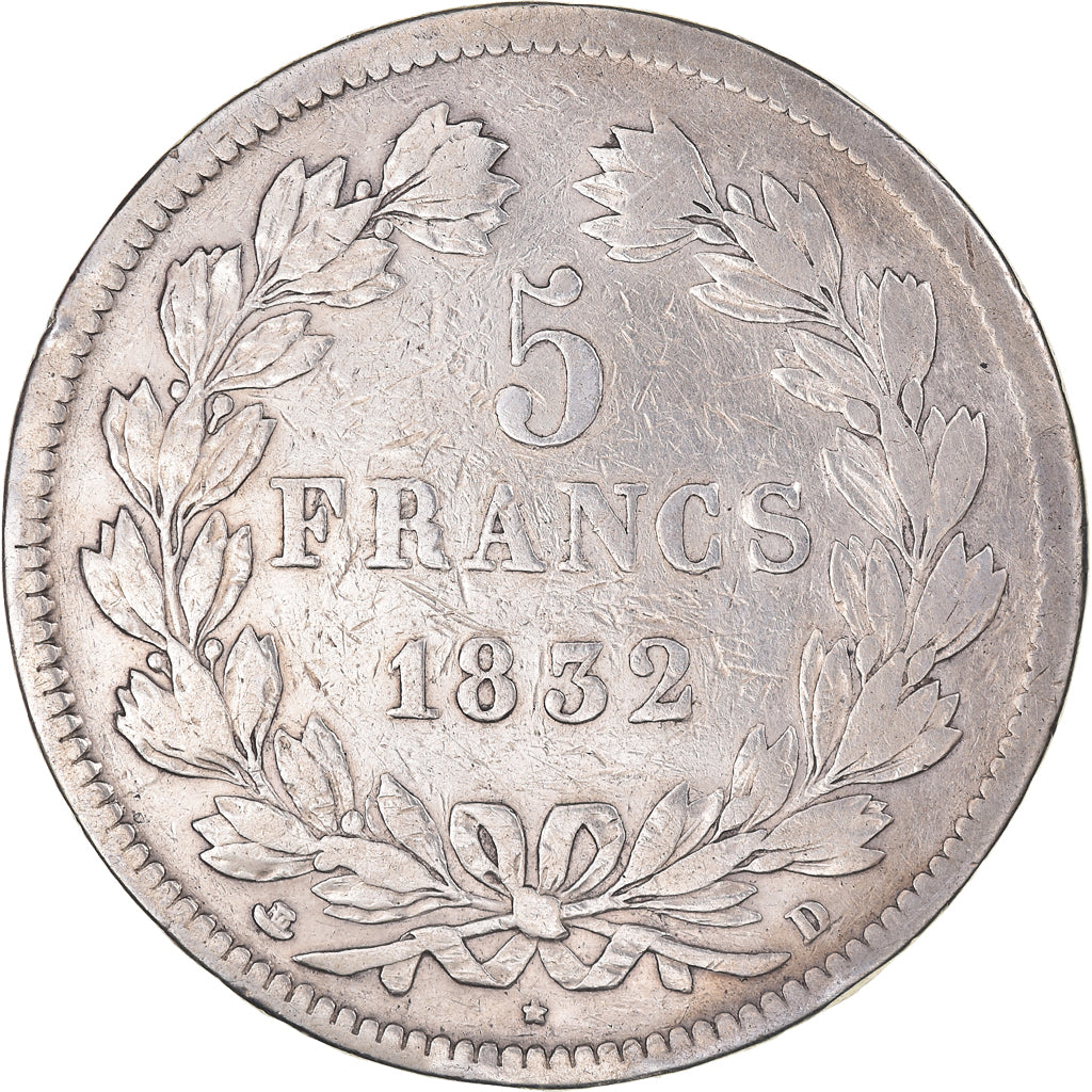 Münze, Frankreich, Louis-Philippe, 5 Francs, 1832, Lyon, S+, Silber, KM:749.4