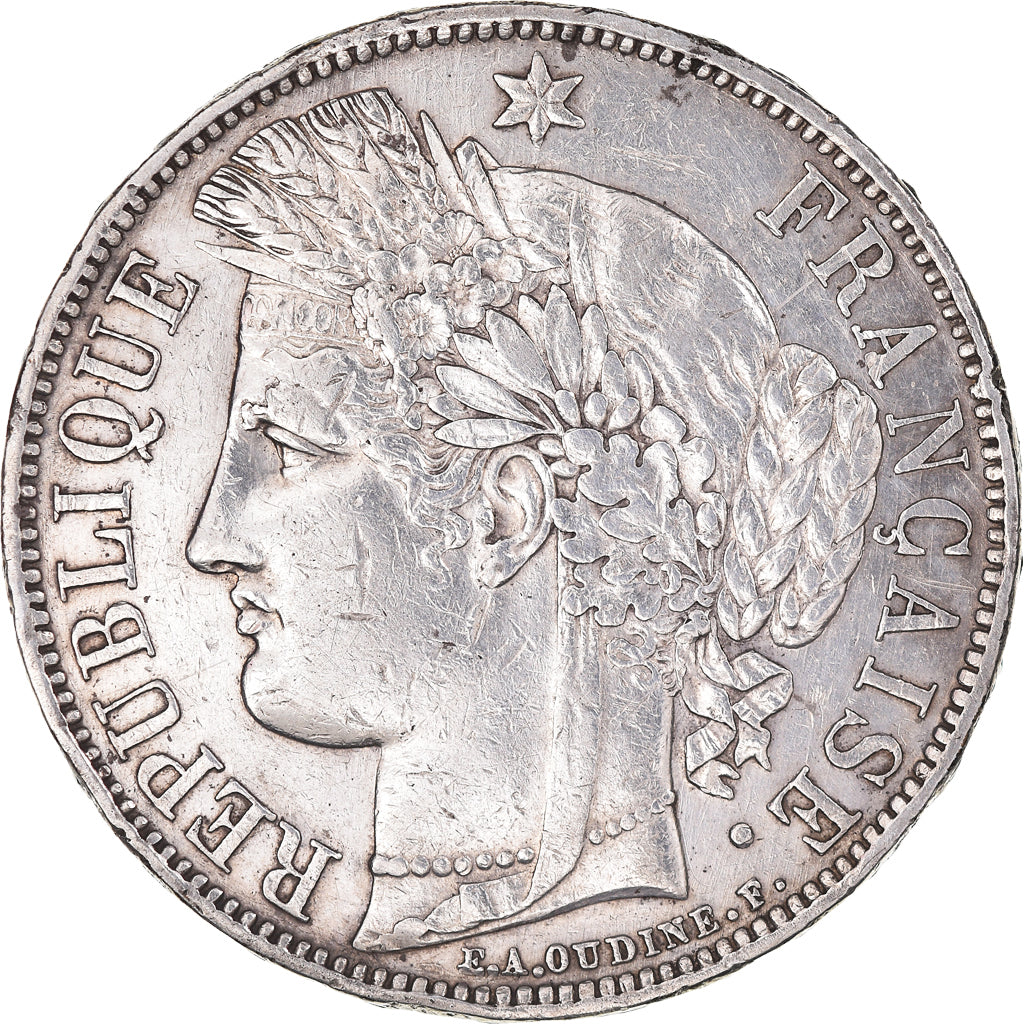 Moeda, França, Cérès, 5 Francs, 1870, Paris, VF(30-35), Prata, KM:818.1