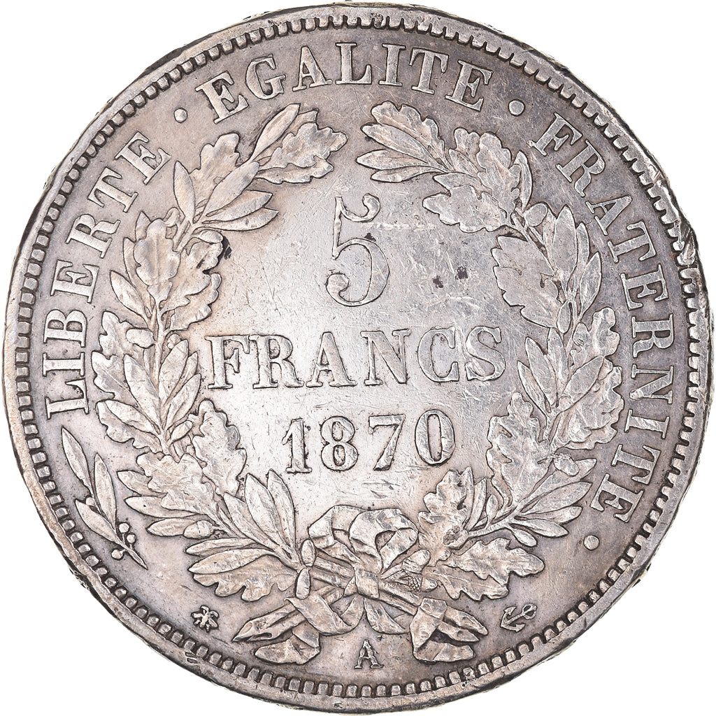 Moeda, França, Cérès, 5 Francs, 1870, Paris, VF(30-35), Prata, KM:818.1