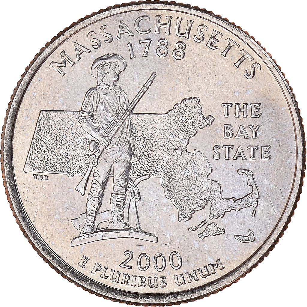 Coin, United States, Massachusetts, Quarter, 2000, Denver, MS(63), Copper-Nickel