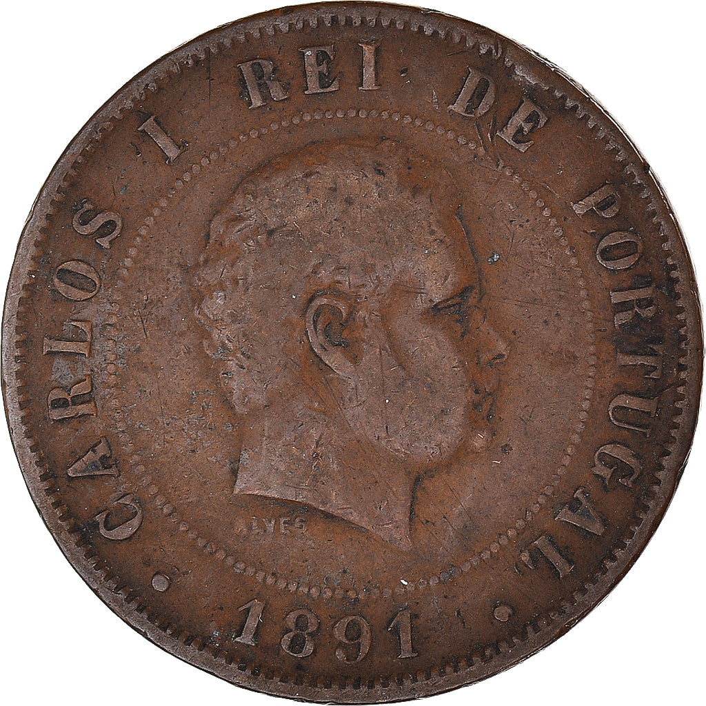 Münze, Portugal, Carlos I, 20 Reis, 1891, SS, Bronze, KM:533