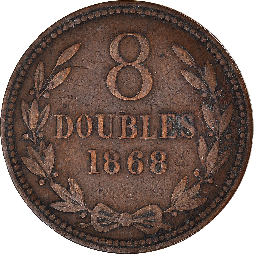 Monnaie, Guernesey, 8 Doubles, 1868, Heaton, Birmingham, TTB, Bronze, KM:7