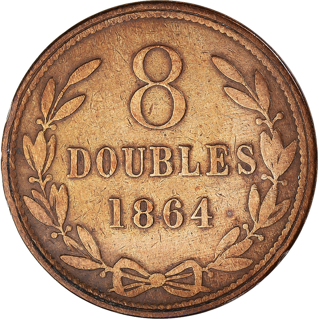 Monnaie, Guernesey, 8 Doubles, 1864, Heaton, Birmingham, TB+, Bronze, KM:7