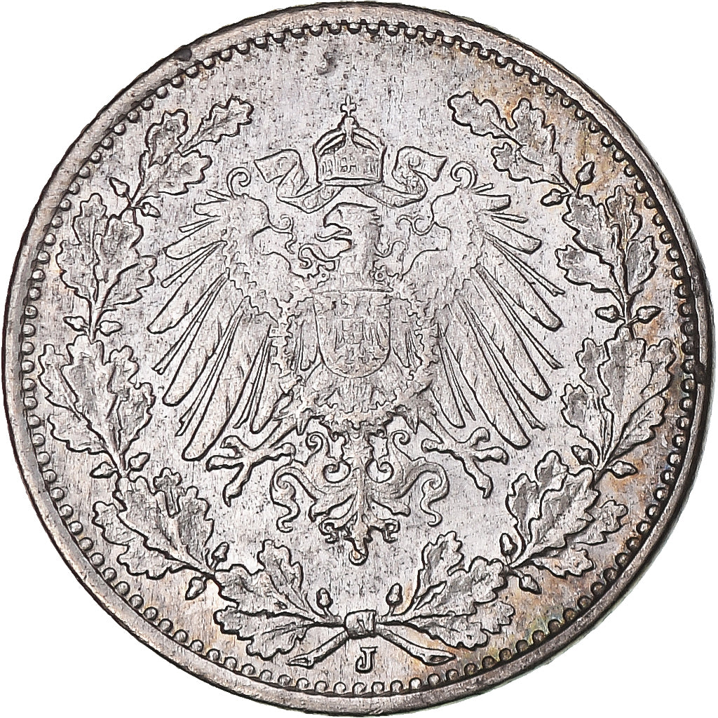 Coin, GERMANY - EMPIRE, 1/2 Mark, 1918, Hamburg, MS(60-62), Silver, KM:17