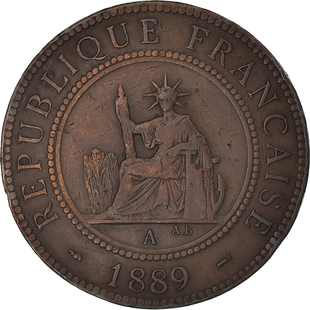Coin, FRENCH INDO-CHINA, Cent, 1889, Paris, VF(30-35), Bronze, KM:1, Lecompte:41