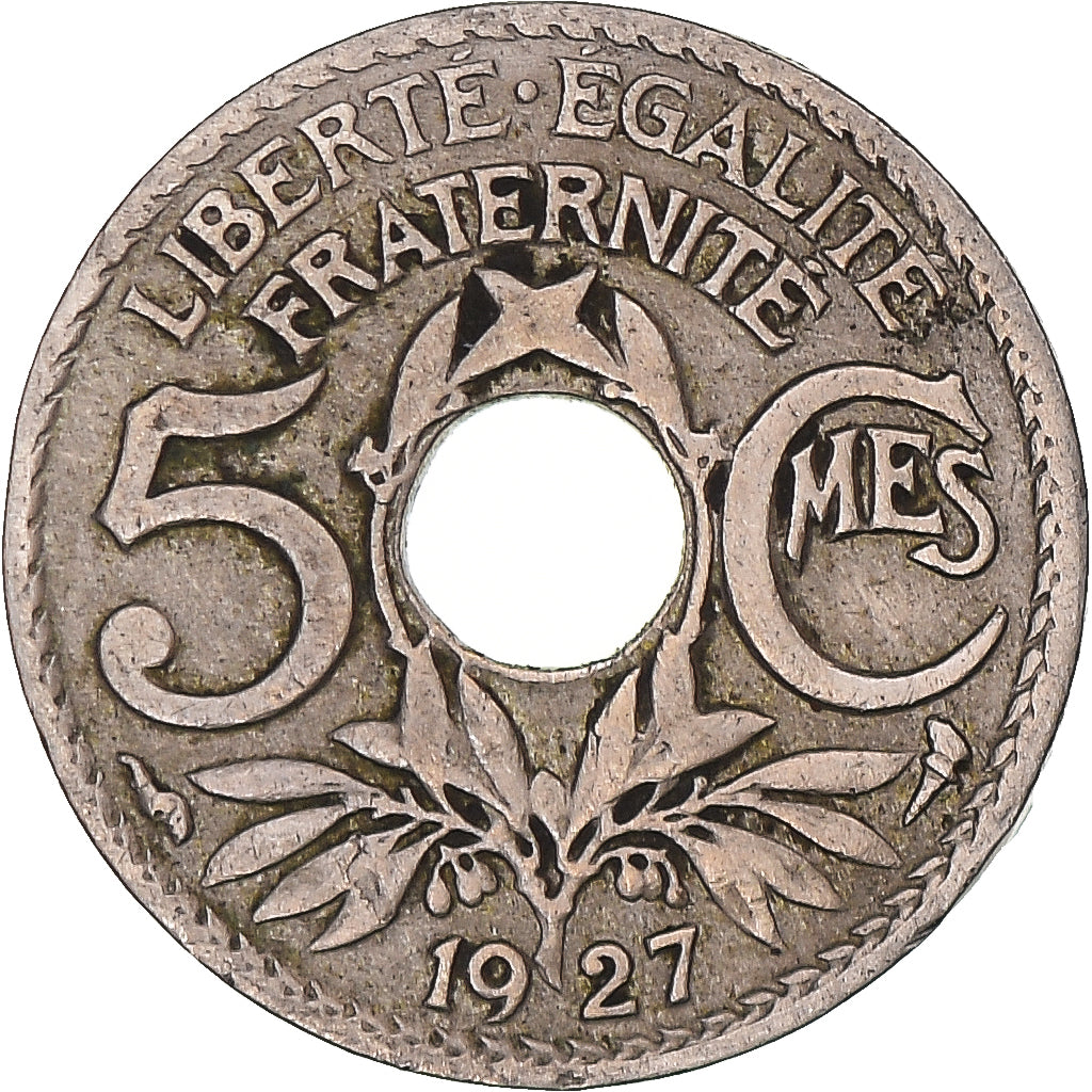 Munten, Frankrijk, Lindauer, 5 Centimes, 1927, FR, Cupro-nikkel, KM:875