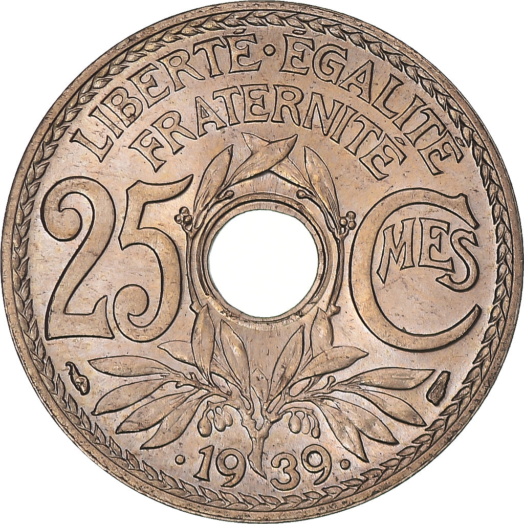 Moneta, Francja, Lindauer, 25 Centimes, 1939, MS(63), Nikiel-Brąz, KM:867b