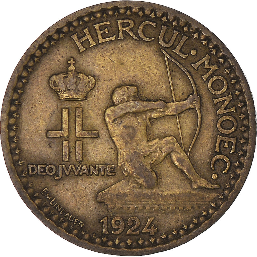 Moneda, Mónaco, Louis II, Franc, 1924, Poissy, BC+, Aluminio - bronce, KM:111