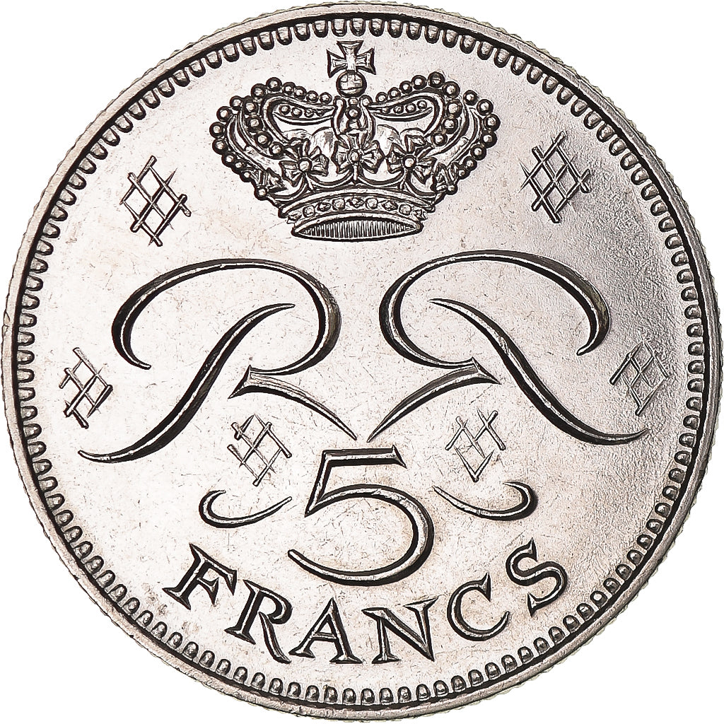 Moeda, Mónaco, Rainier III, 5 Francs, 1971, MS(64), Cobre-níquel, KM:150