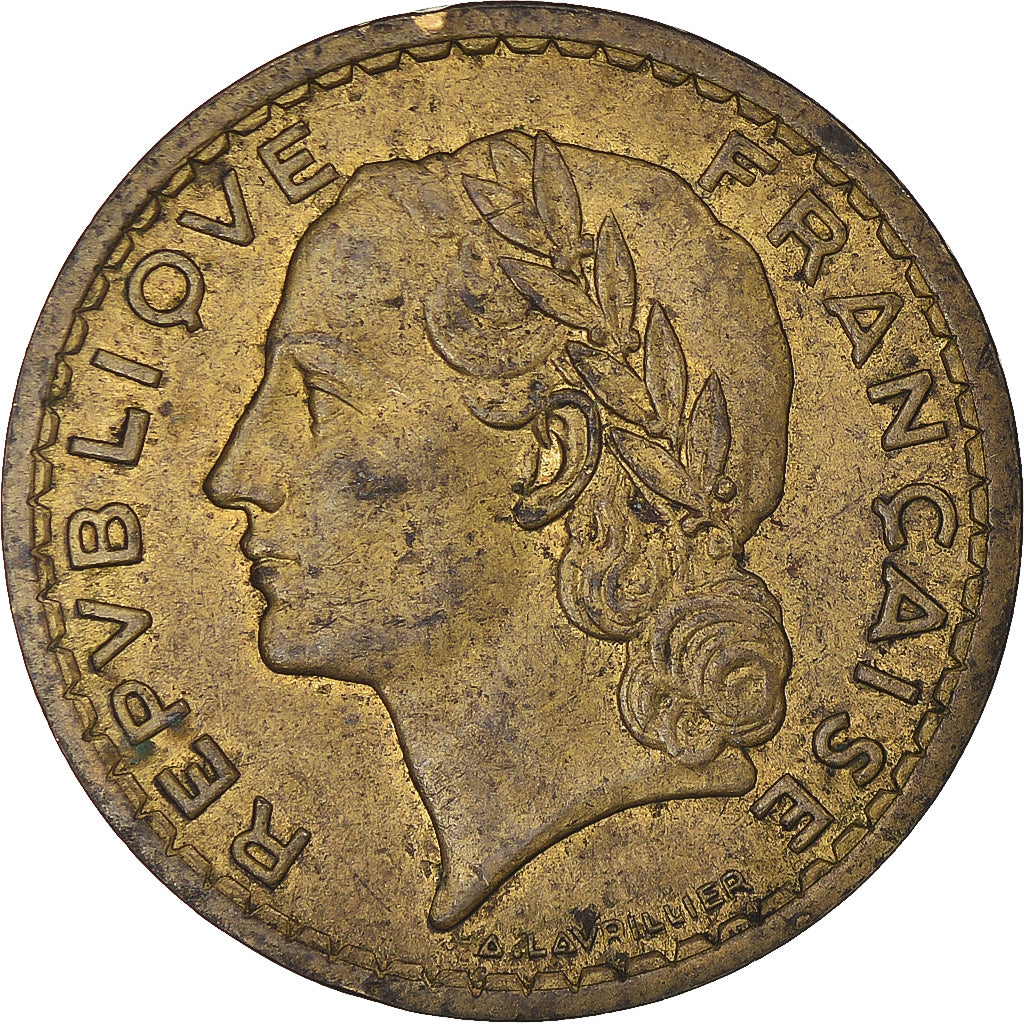 Moeda, França, Lavrillier, 5 Francs, 1945, Paris, VF(20-25), Alumínio-Bronze