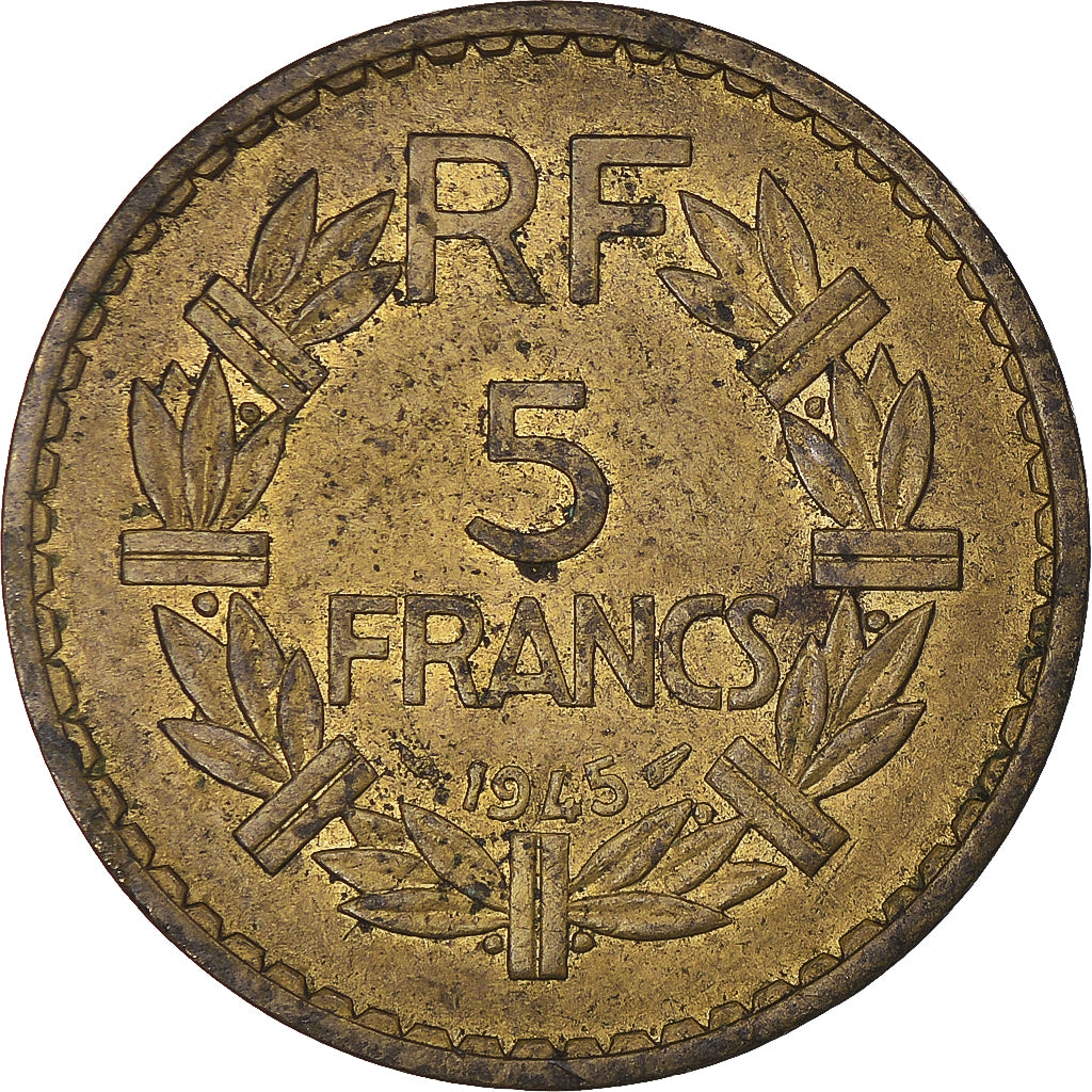 Moeda, França, Lavrillier, 5 Francs, 1945, Paris, VF(20-25), Alumínio-Bronze