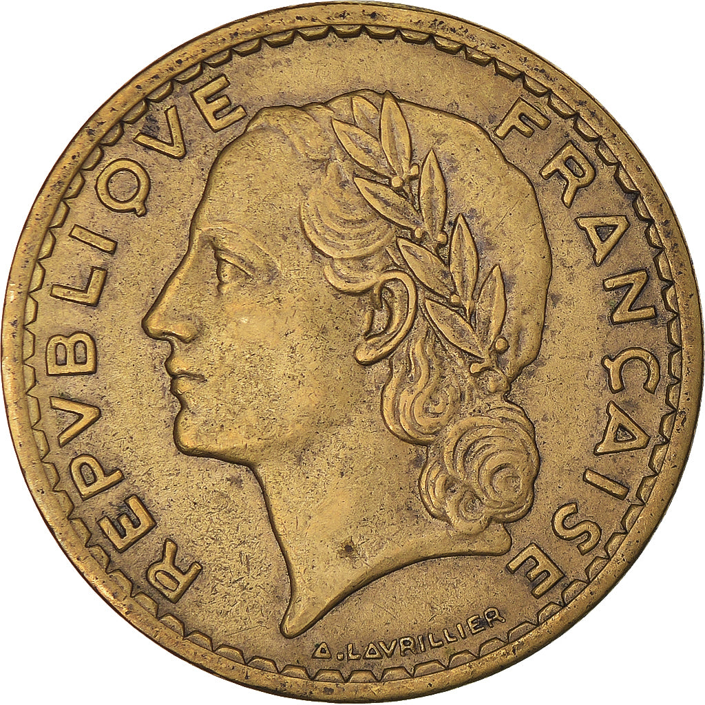 Moneda, Francia, Lavrillier, 5 Francs, 1945, Castelsarrasin, BC+, Aluminio -